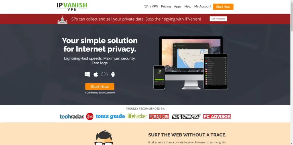 Best Kodi VPN: IPVanish Website Screenshot